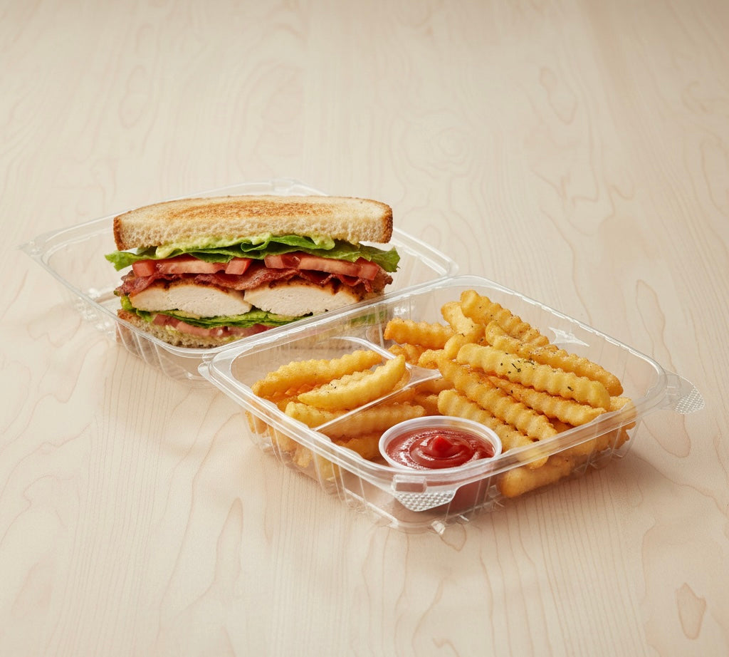 Clear Hinge Container 8x8 3-Comp (Dart) - 250/case