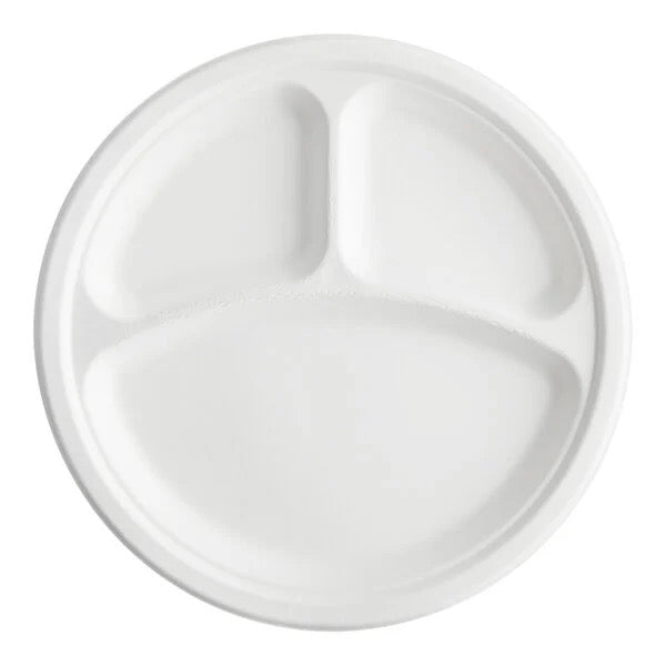 Bagasse Plate - 10 inch 3-Comp  - 500/case